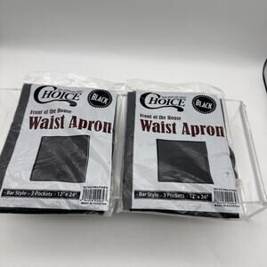 2 Black Front of the house waist Apron- Bar Style 12” x 24” 3 Pockets New Sealed